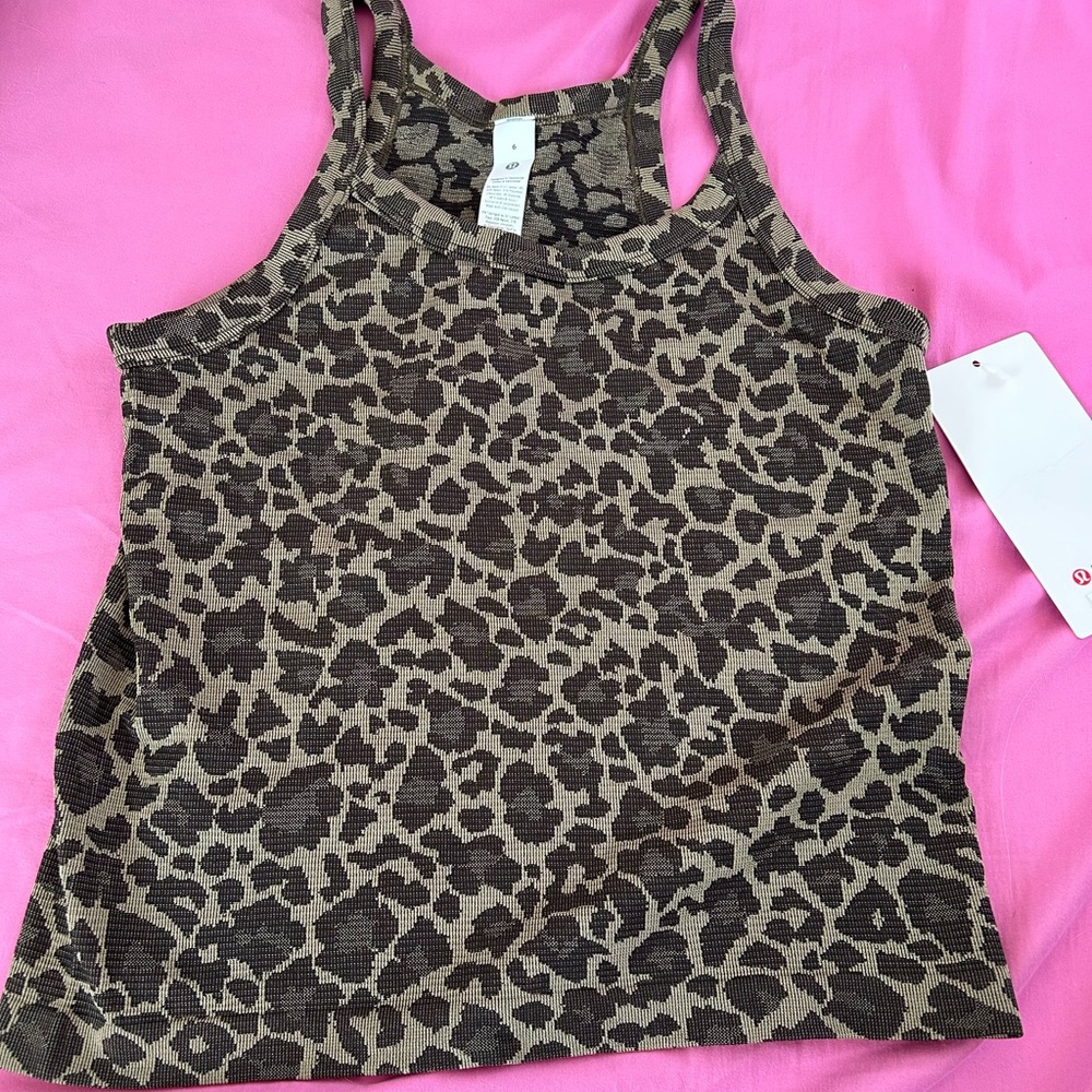 Lululemon Swiftly Cami Tank Top Mesh True Leopard Chino/Night Brown Size 6